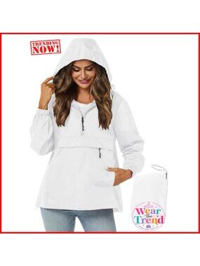Women's Waterproof Packable Rain Jacket Hooded Windbreaker Pullover